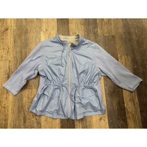 Chicos‎ Zenergy Size 4 Light Blue Mixed Media Full Zip Cinched Waist Jacket